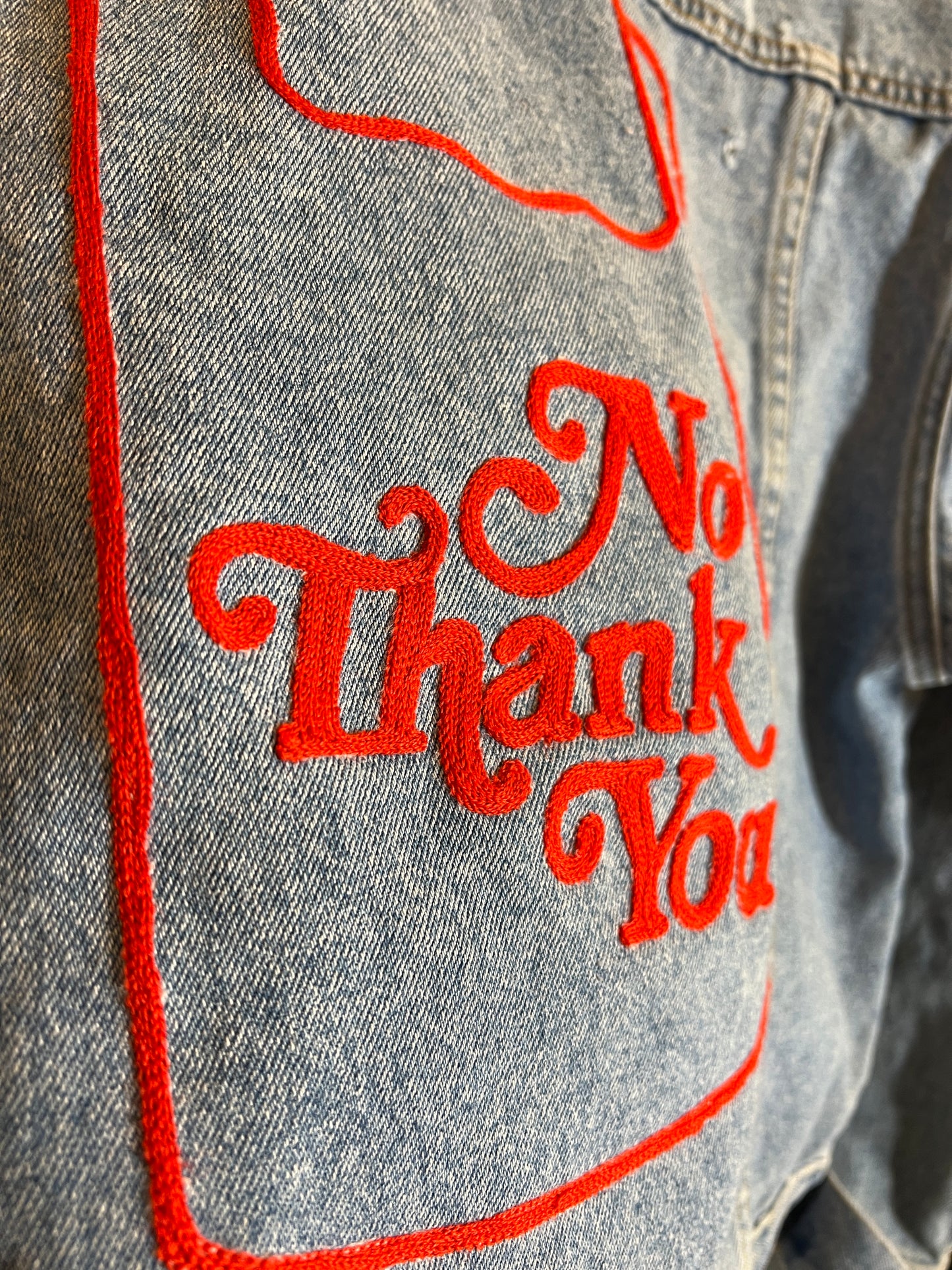 Red No Thanks Chainstitched Jacket