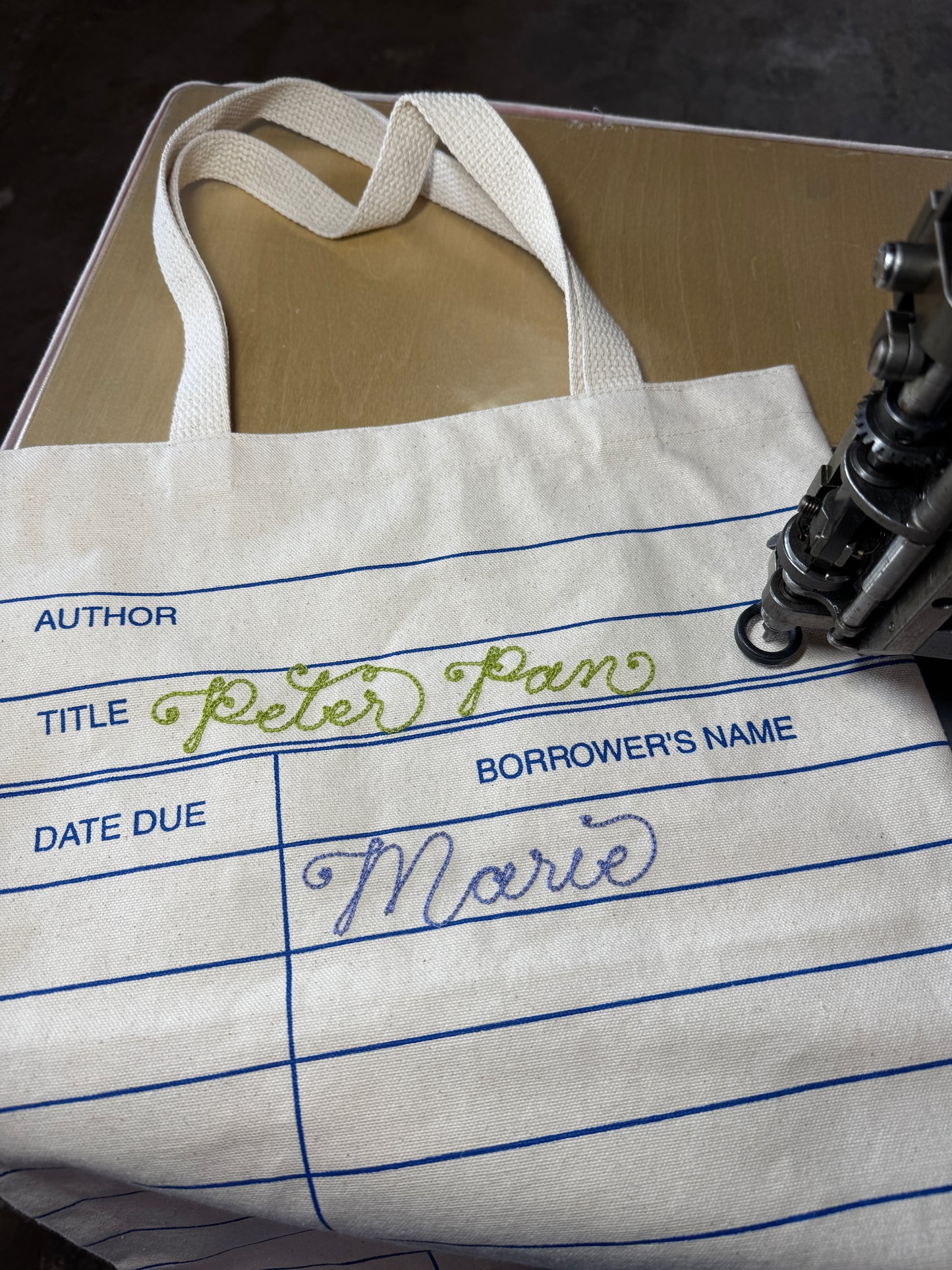 Chainstitched Library Card Tote Bag