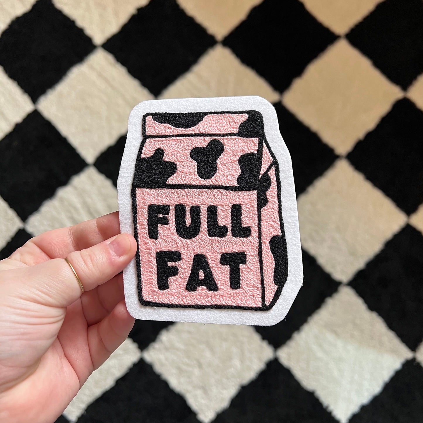 Full Fat Milk Carton Patch | Cow Print Original Design