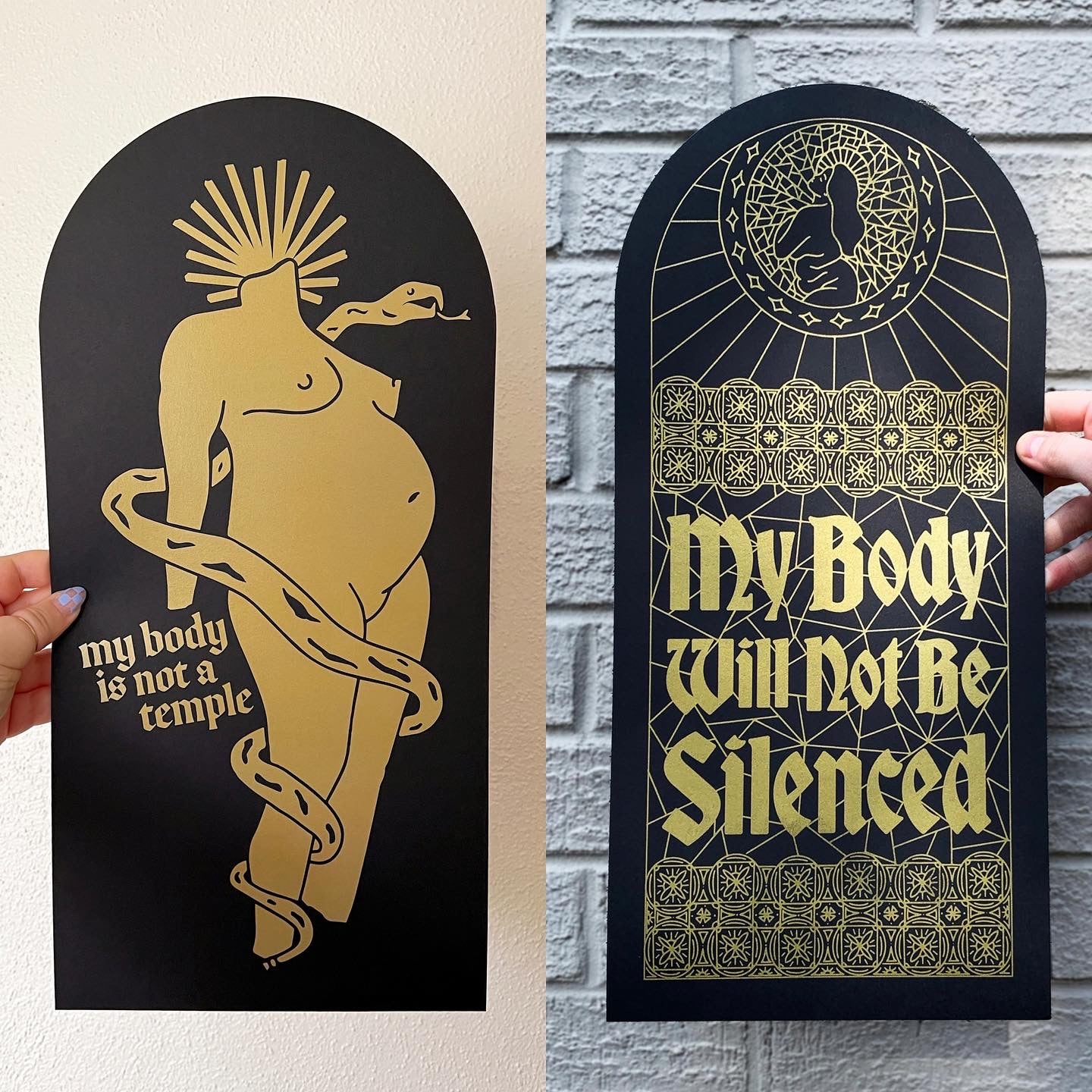 Set of 2 Iridescent Gold Die-Cut Art Prints